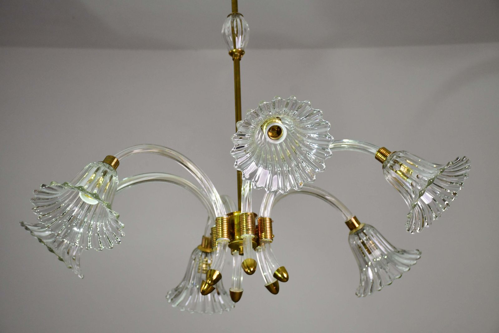 4418.0 Amazing 6 Light Art Deco Murano Glass And Brass Chrome Chandelier By Barovier photo