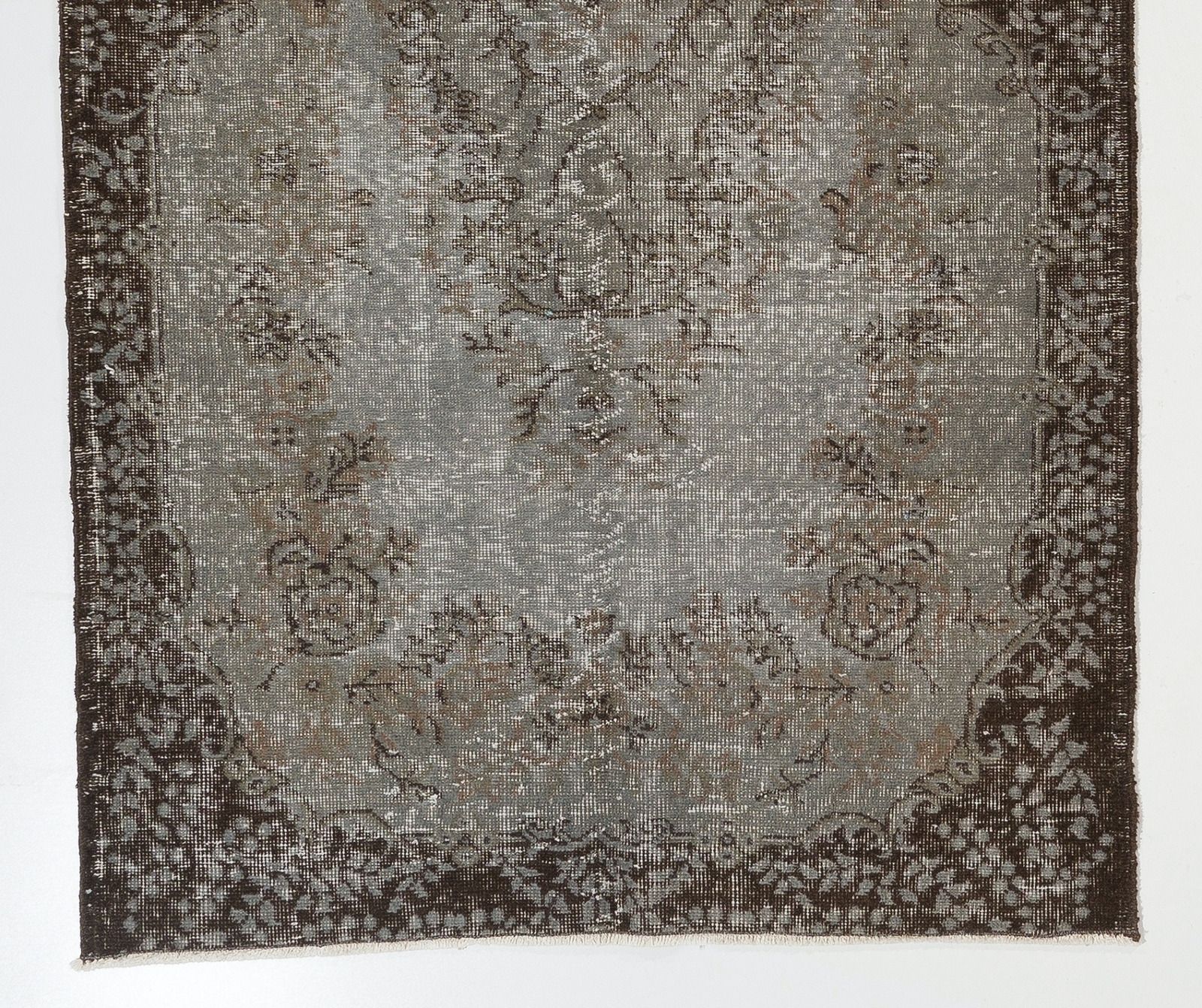 4x7 Ft Midcentury Rug Redyed In Gray For Modern Interiors, Handmade In Turkey photo for sale