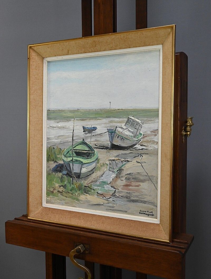 Painting “Boats At Low Tide” By Jp Guinegault – Part 2 Of The 20th Century photo Art