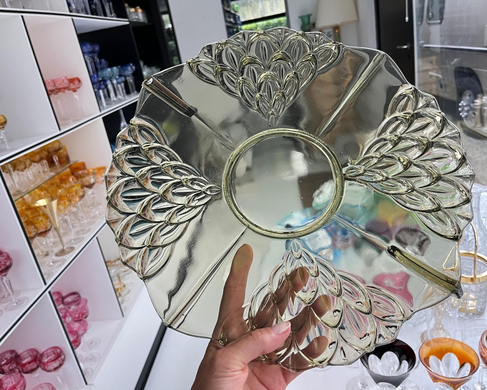 Art Deco Schaal En Bord | Groen Glas Artisjok | 1930 photo 303.0