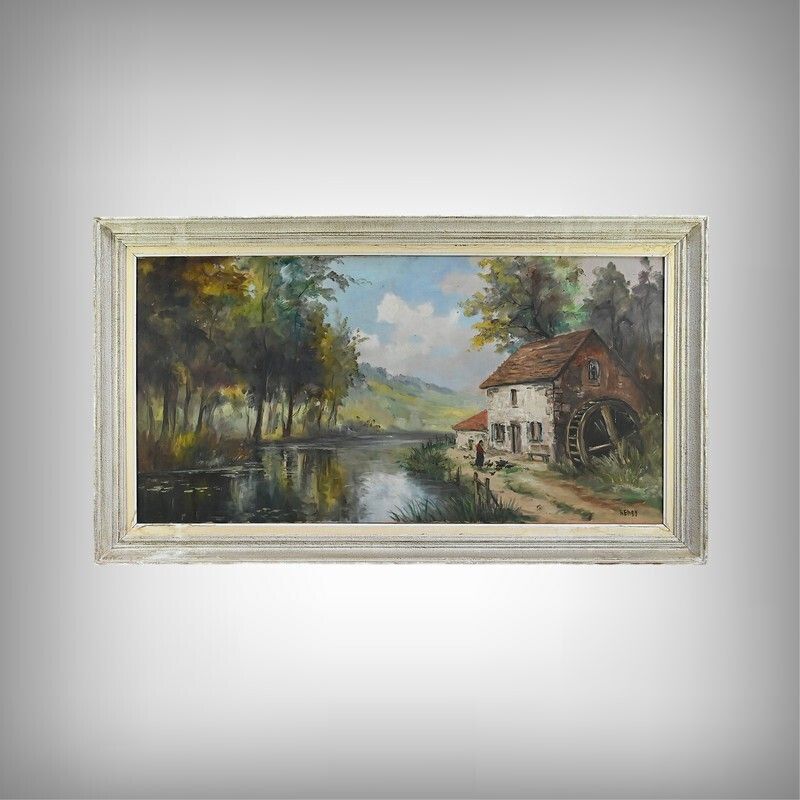 Large Painting “The Mill” By Reney – Part 1 Of The 20th Century