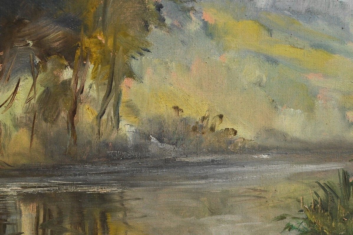 Large Painting “The Mill” By Reney – Part 1 Of The 20th Century photo vintage