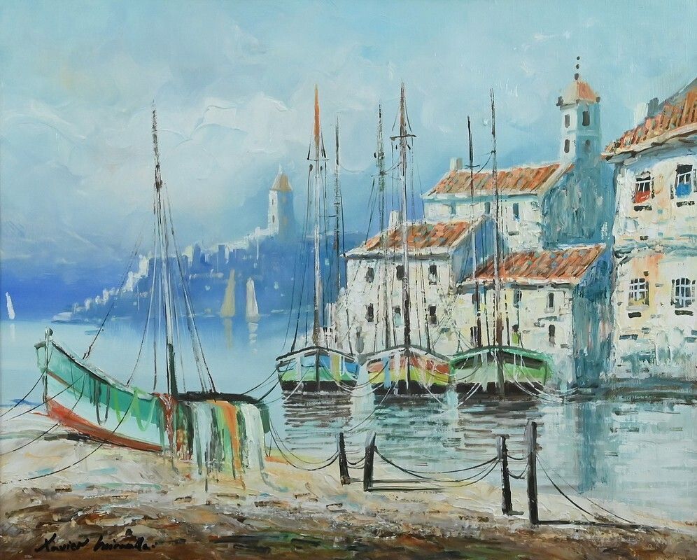 Marine Painting Under Glass, Signed Xavier Miranda – 2nd Part 20th Century photo vinterior