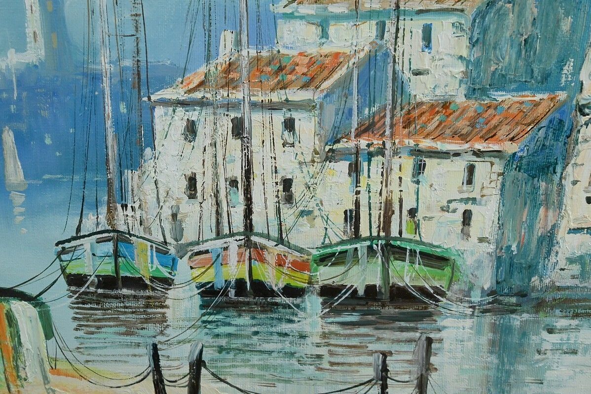 photo furniture Marine Painting Under Glass, Signed Xavier Miranda – 2nd Part 20th Century