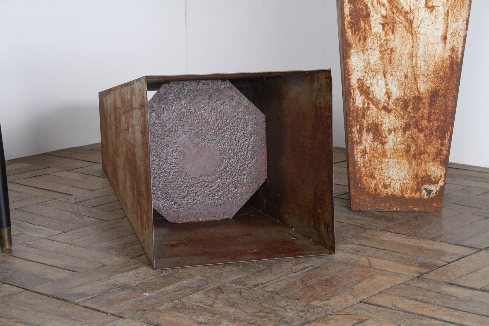 A Pair Of Brutalist Industrial Metal Plant Stands By Poggen Pohl photo for sale