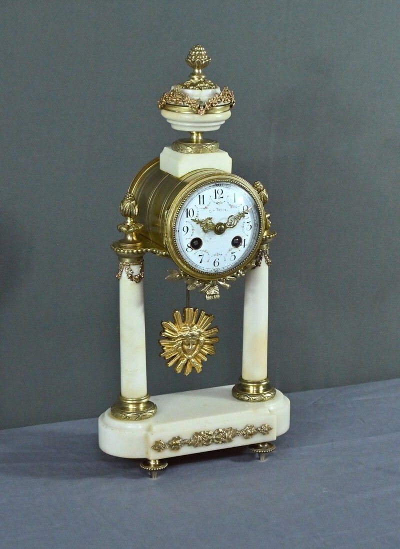 Marble And Bronze Clock, Louis XVI Style, Mougin Clockworks, 1889 – Late 19th Century photo for sale