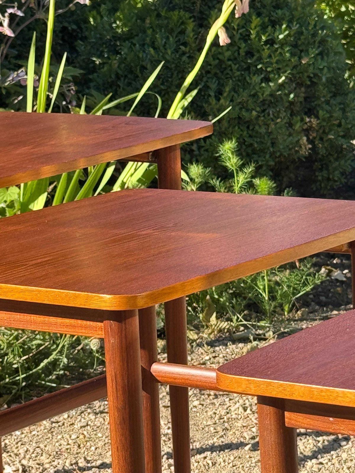 Mid Century Modern Teak Nesting Tables By Johannes Anderson For Silkeborg Danish Design 1960 photo for sale