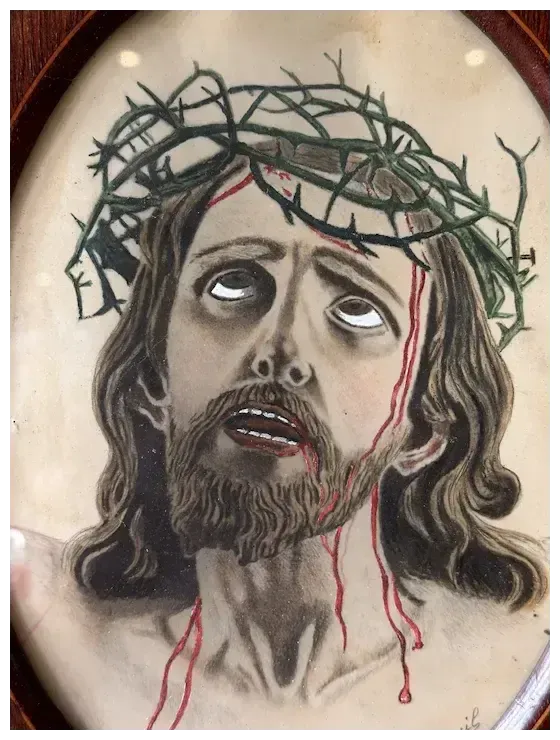 Antique French Watercolour Jesus On The Cross photo vinterior