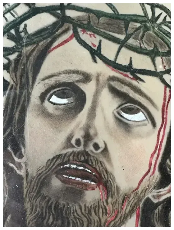 Antique French Watercolour Jesus On The Cross photo vintage