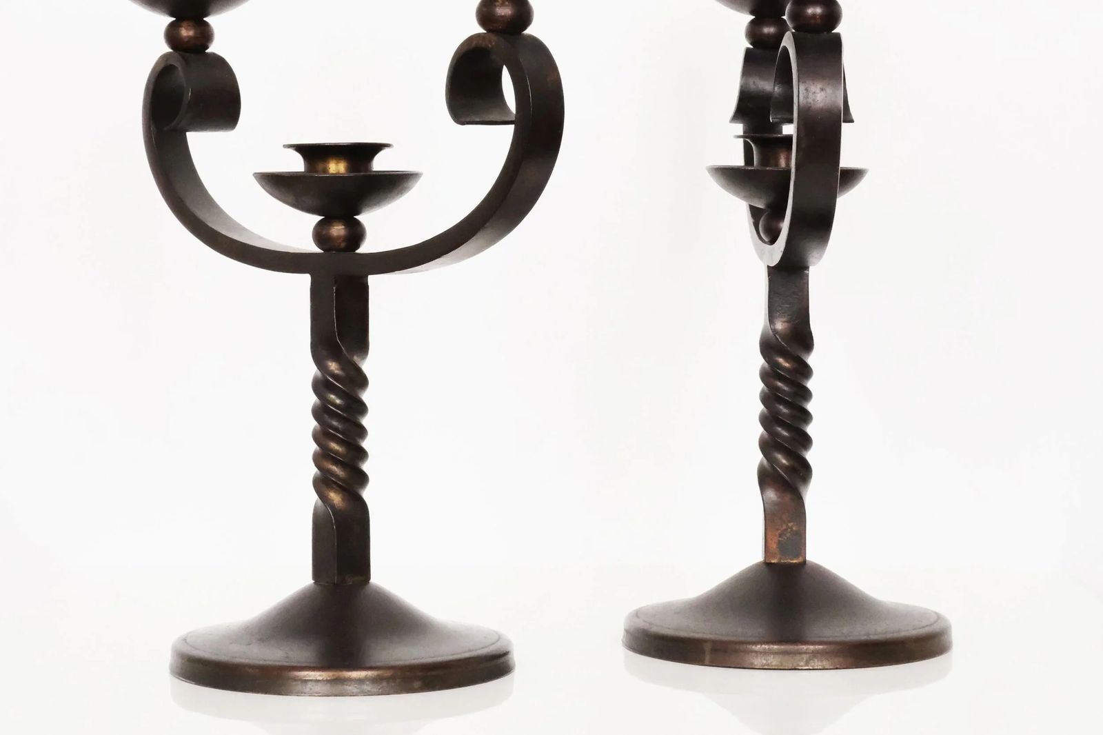 photo buy 20th Century Pair Of Brown Wrought Iron Candelabras Signed By Charles Piguet