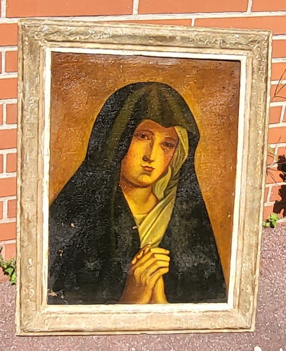 photo for sale French School Eighteenth Century Xlxè Virgin Mary. Oil Painting On Canvas. To Restore