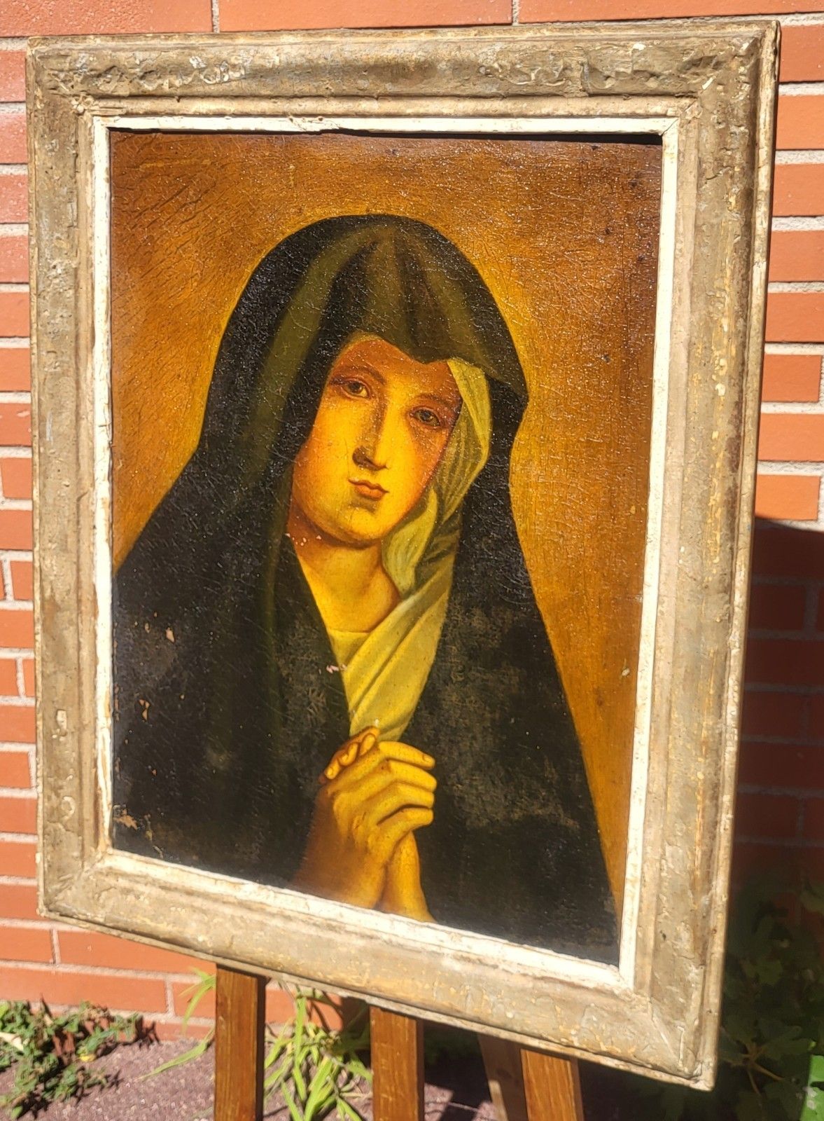 photo vintage French School Eighteenth Century Xlxè Virgin Mary. Oil Painting On Canvas. To Restore