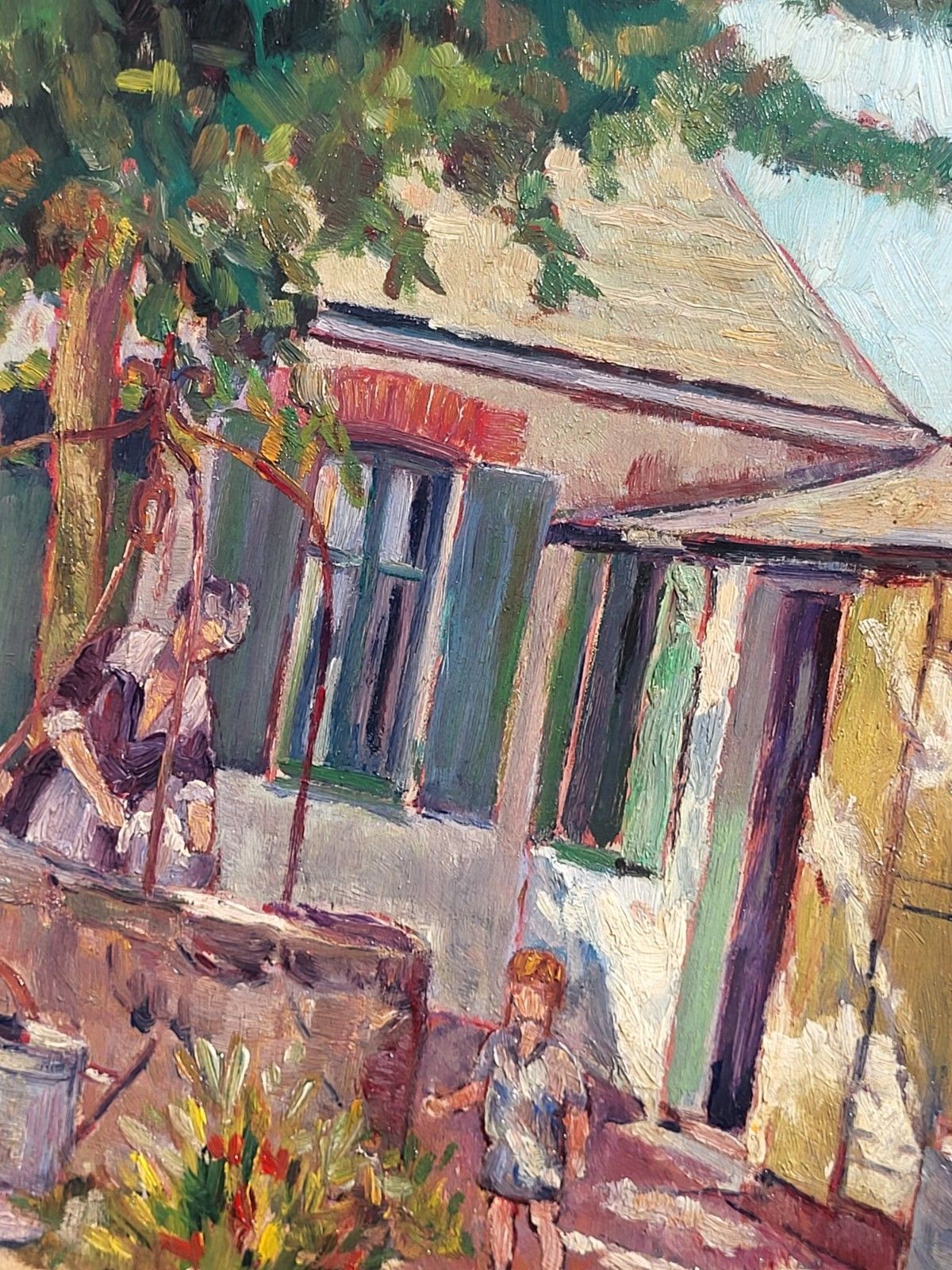 French School.  Rural Life Scene. 1923. Oil Painting On Wood Panel photo vintage