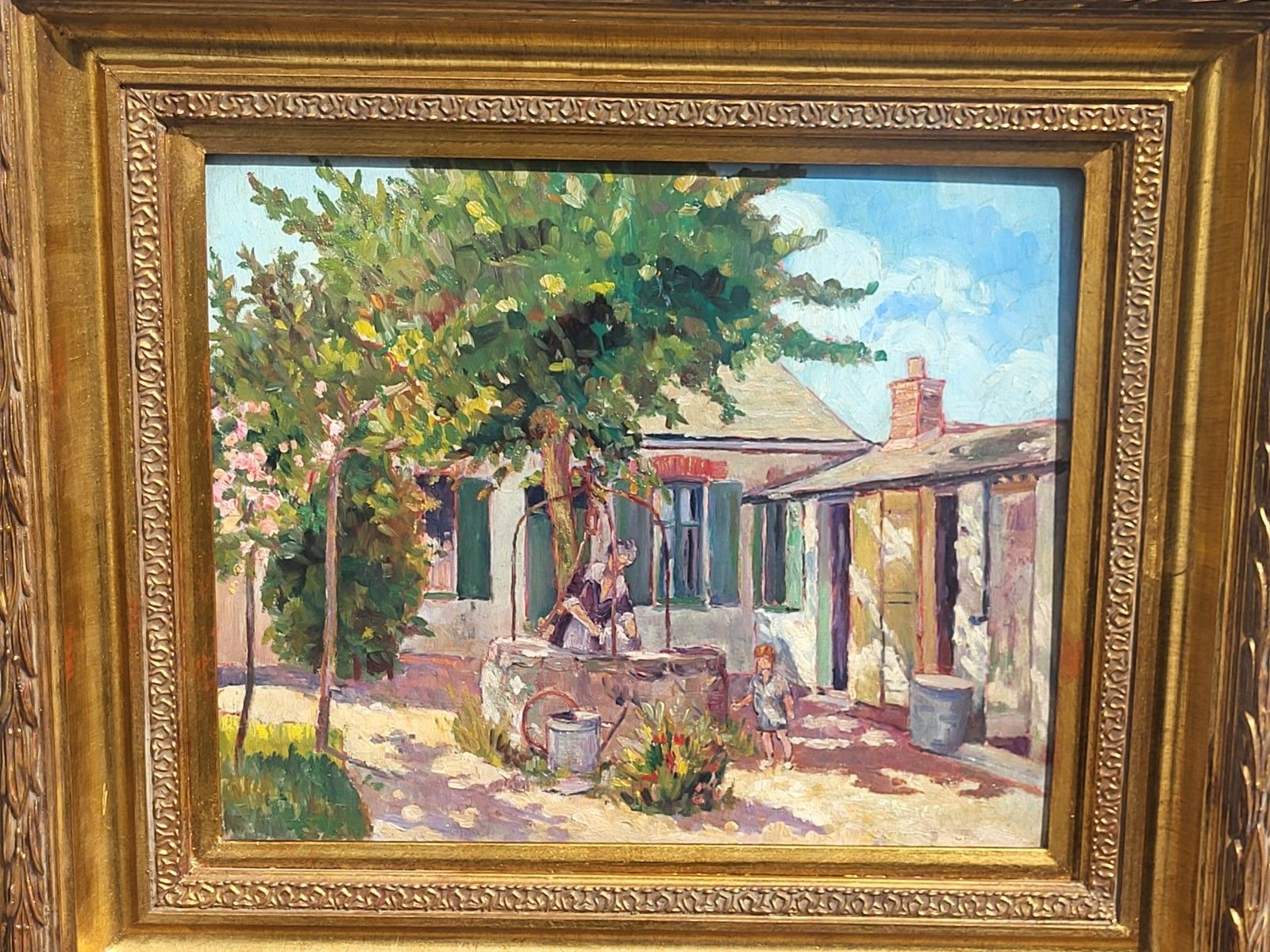 photo furniture French School.  Rural Life Scene. 1923. Oil Painting On Wood Panel