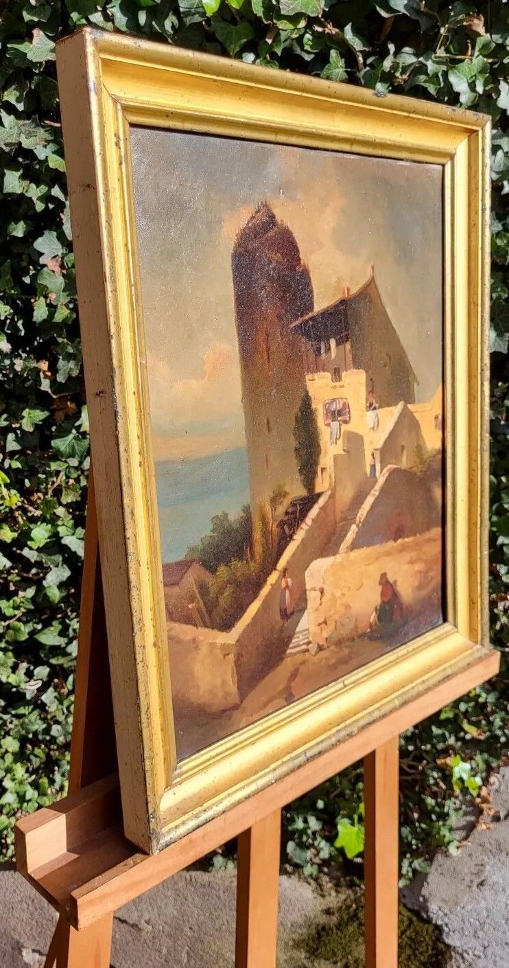 photo vintage Signed Antique Painting.  Animated Sea Landscape. Oil Painting On Canvas.
