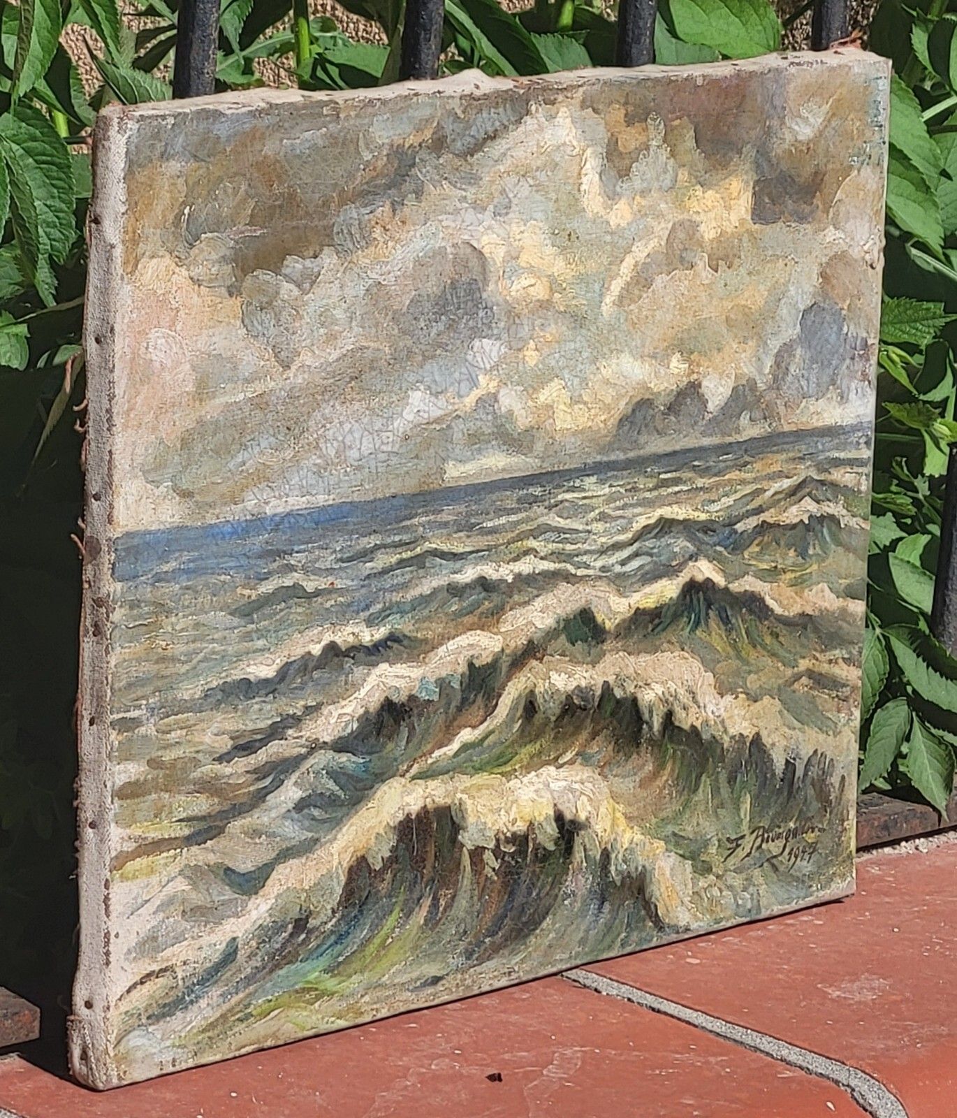 photo vintage Signed Painting Sea Landscape Oil Painting On Canvas