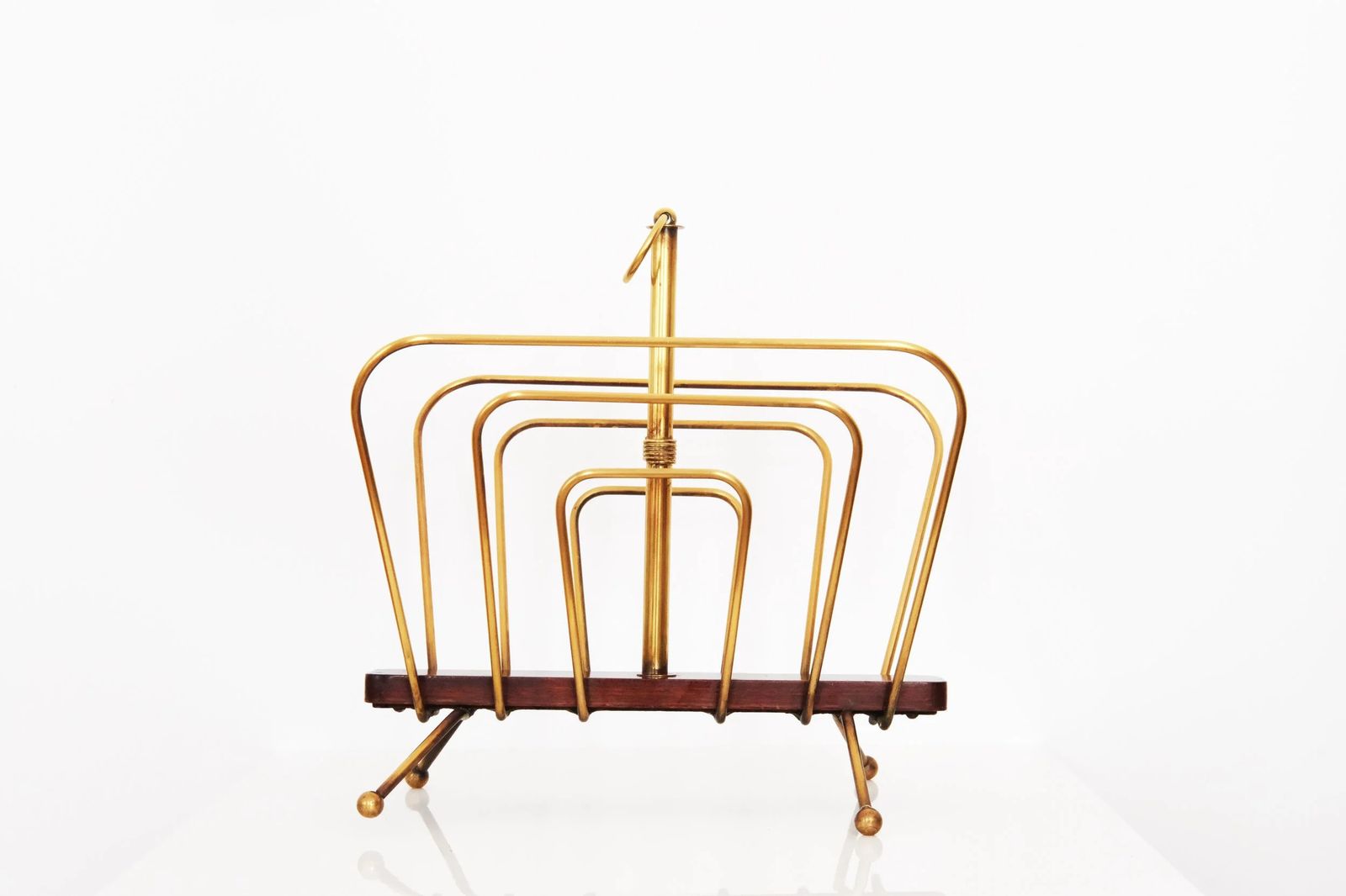20th Century Magazine Rack In Brass & Wood By French Designer Jacques Adnet photo for sale