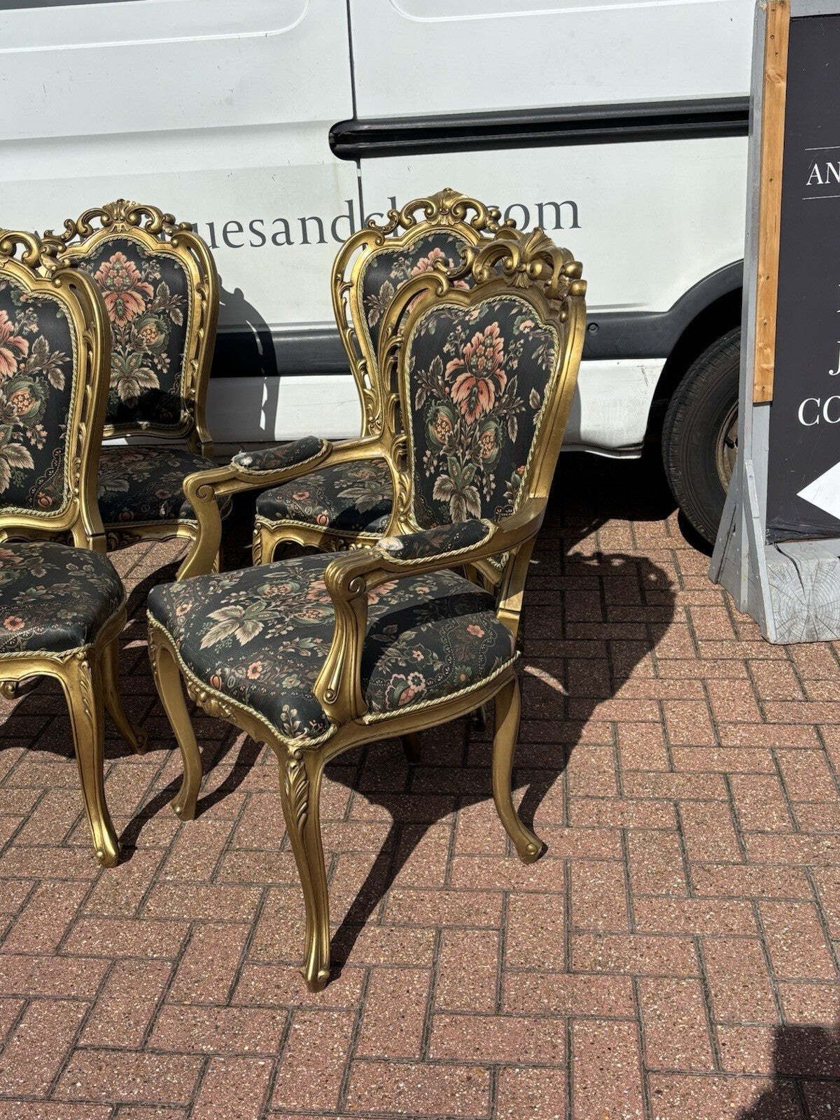 6 French Louis Style Gold Gilt Wooden And Upholstered Armchairs. photo buy