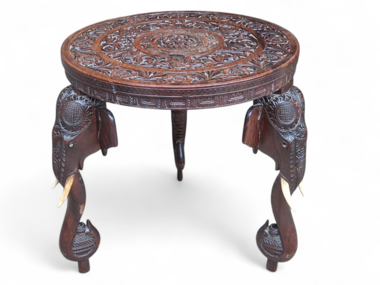 photo buy Early 20th Century Bermese Carved Hardwood Elephant Occasional / Side Table