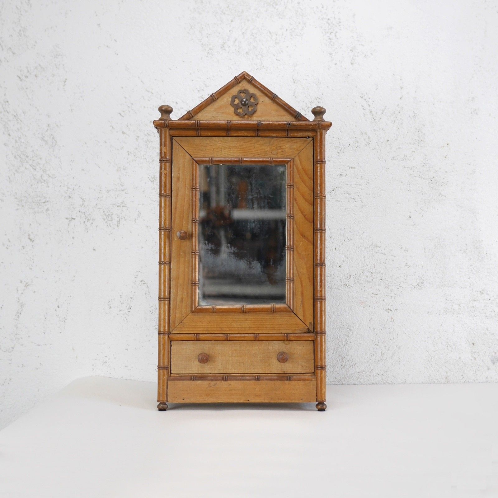 Antique Faux Bamboo Cabinet Mirror Medicine Early 20th Century #102942