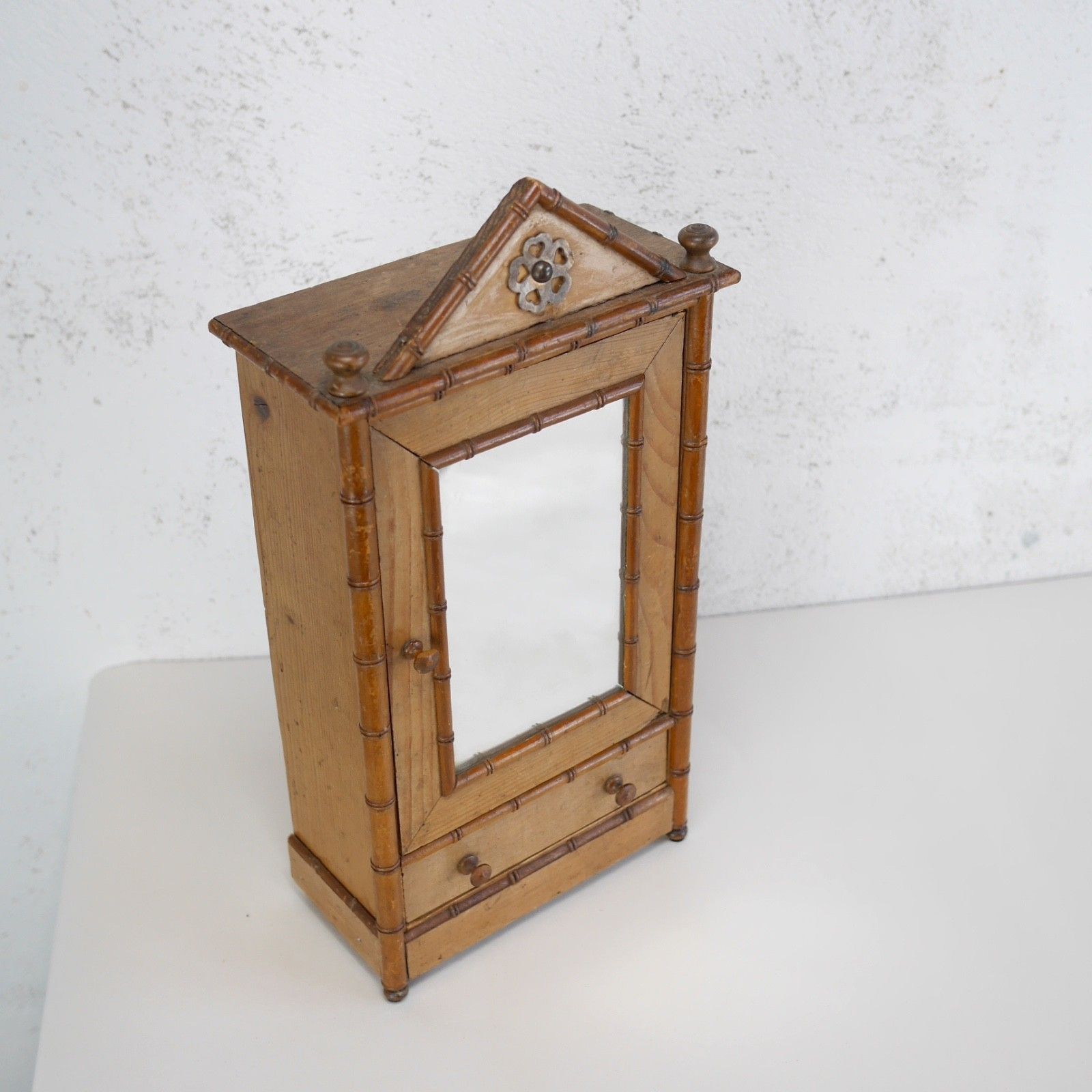 Antique Faux Bamboo Cabinet Mirror Medicine Early 20th Century #102942 photo vinterior