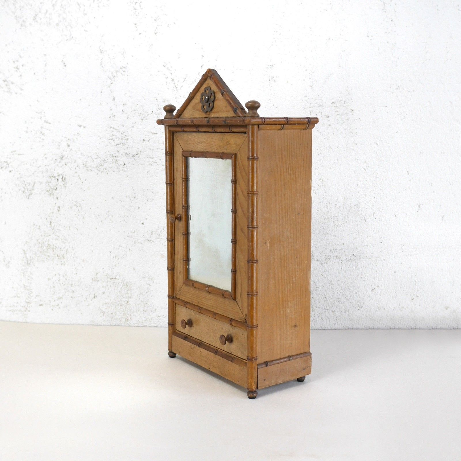 Antique Faux Bamboo Cabinet Mirror Medicine Early 20th Century #102942 photo buy