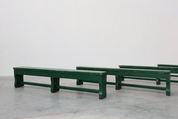 Rustic Primitive Green Farmhouse Bench In Oak, France, 1900s photo vintage