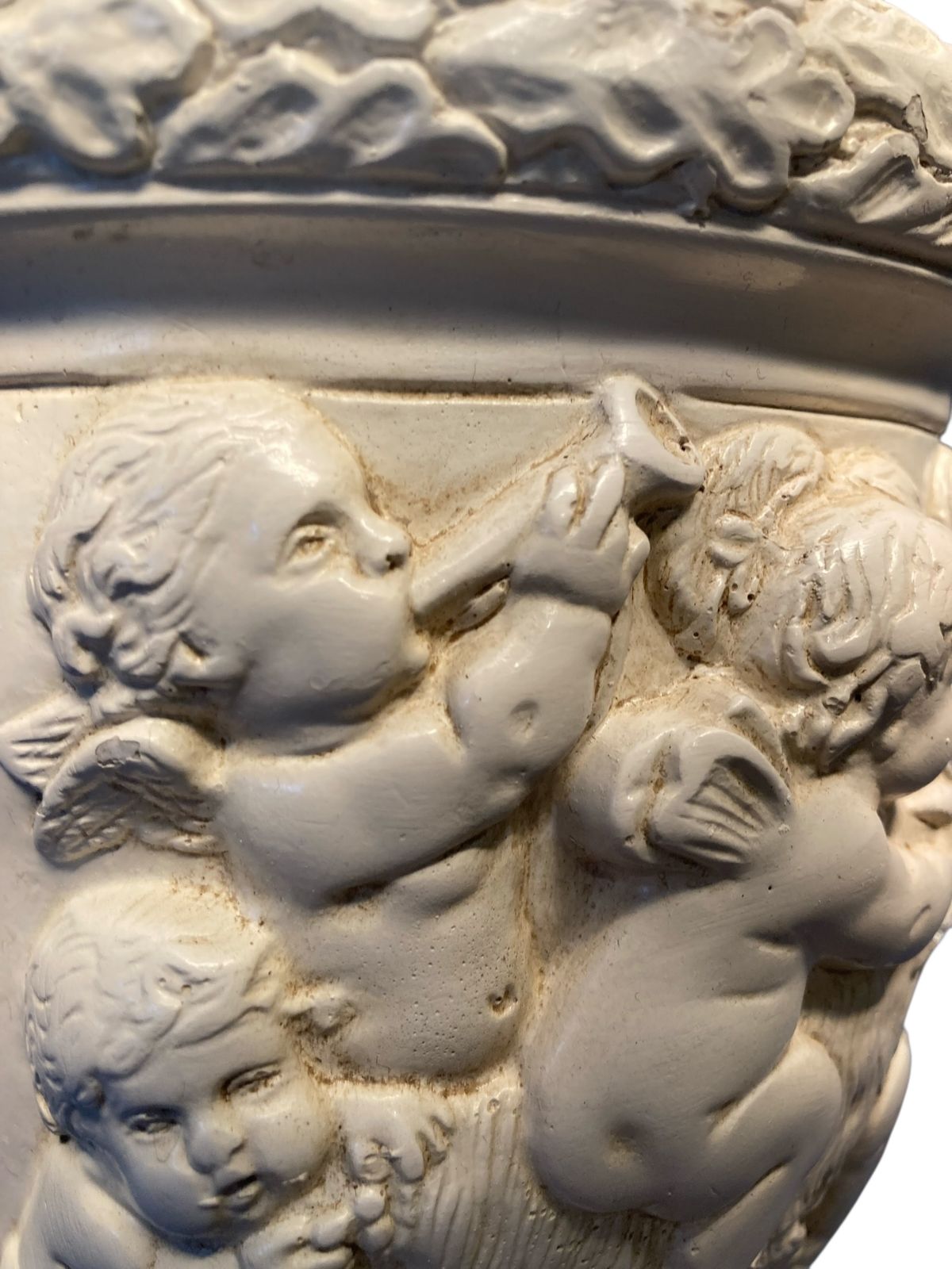 Plaster Moulded And Decorated Cherub Lamp Circa 1930's Grey Velvet Shade photo Lighting