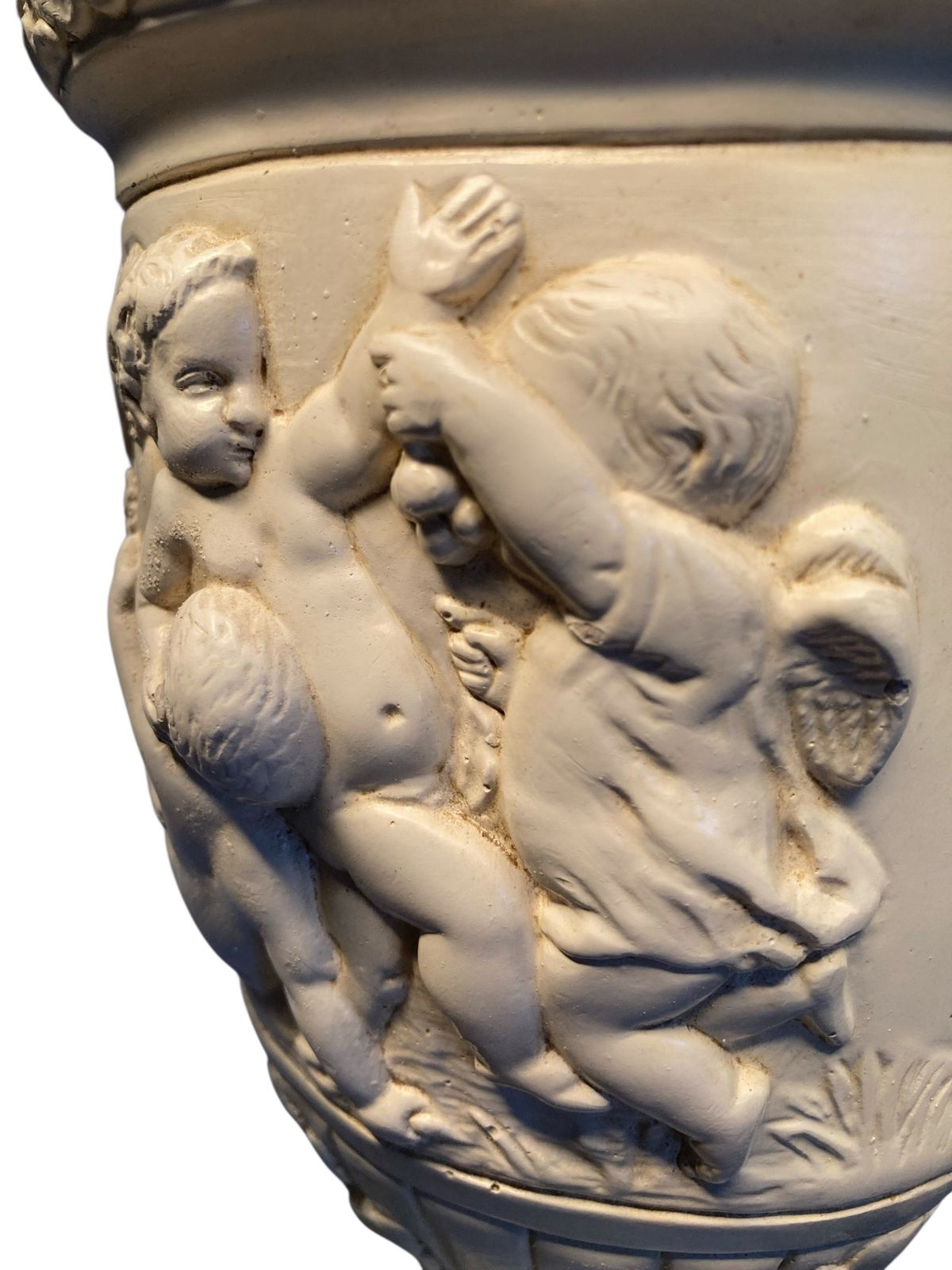 Plaster Moulded And Decorated Cherub Lamp Circa 1930's Grey Velvet Shade photo 120.0