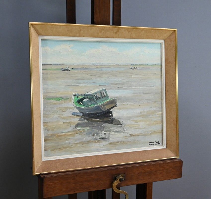 Painting “Boat At Low Tide” By Jp Guinegault – Part 2 Of The 20th Century photo for sale