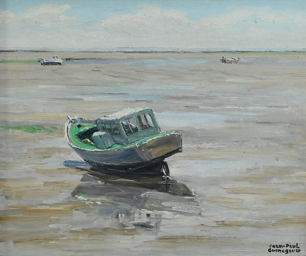 Painting “Boat At Low Tide” By Jp Guinegault – Part 2 Of The 20th Century photo 1050.0
