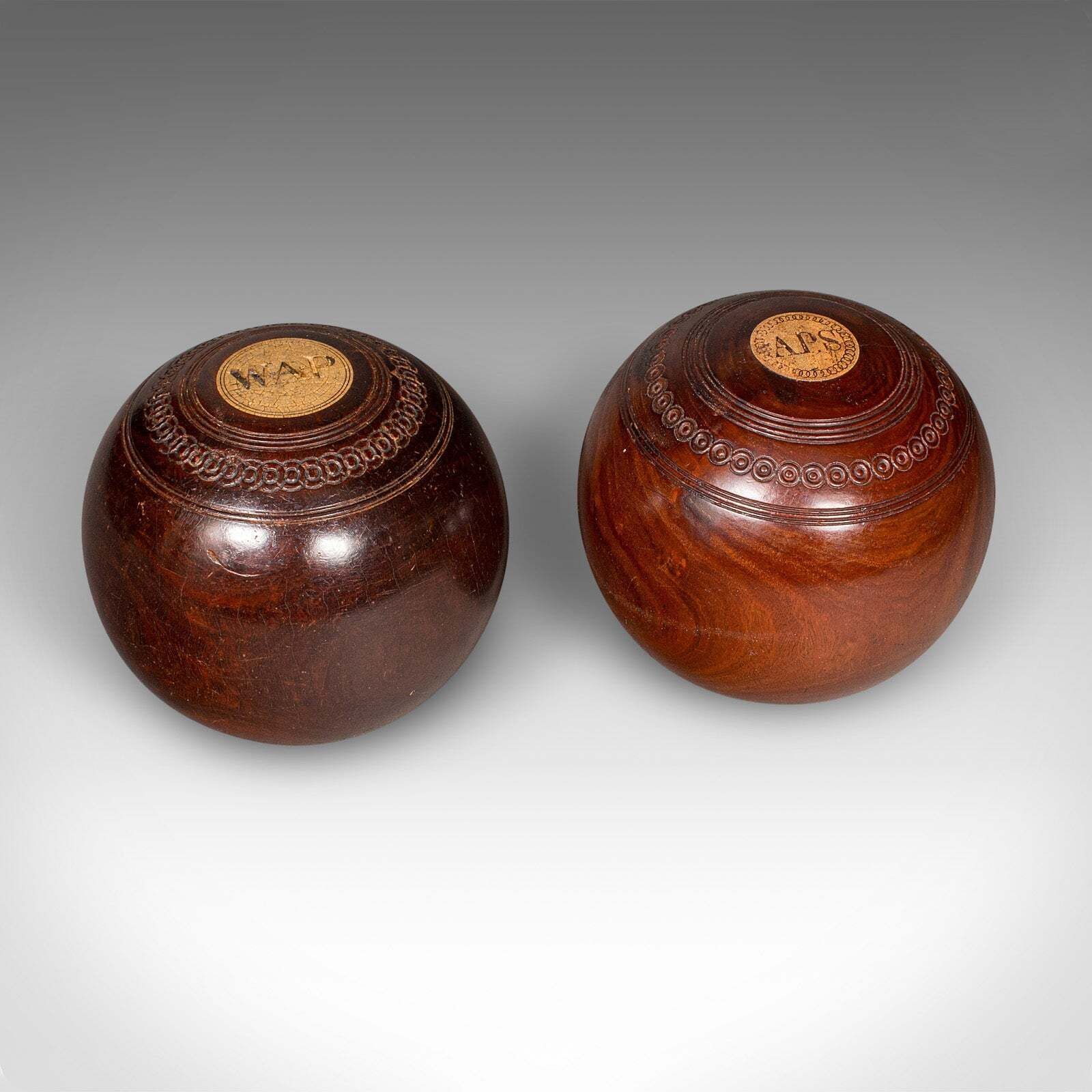 Antique Lawn Bowls Set English Woods Ceramic Jacks Garden Game Edwardian photo vinterior