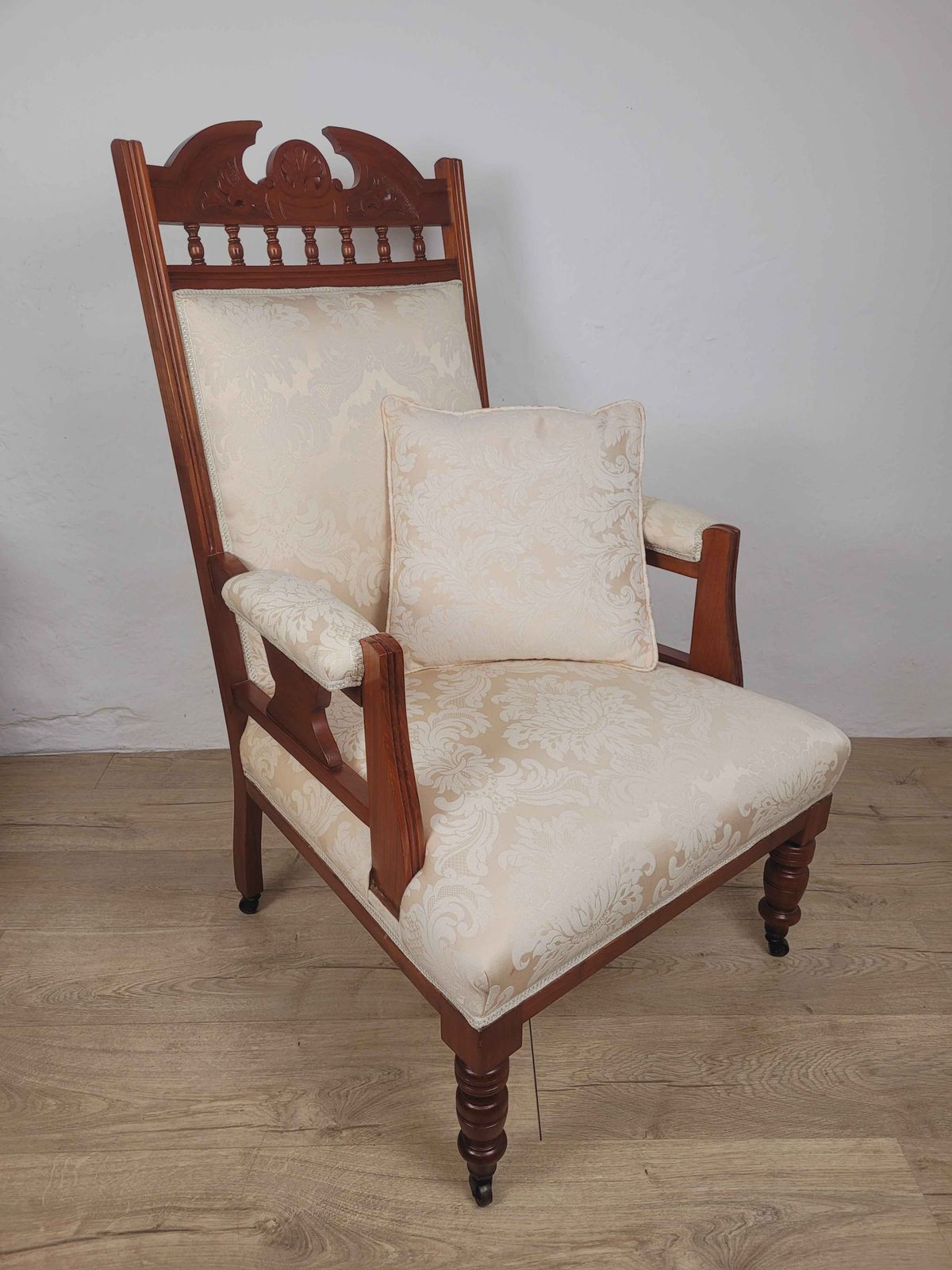 Pair Of Vintage Armchairs Castors Floral Upholstery Reprod photo Furniture