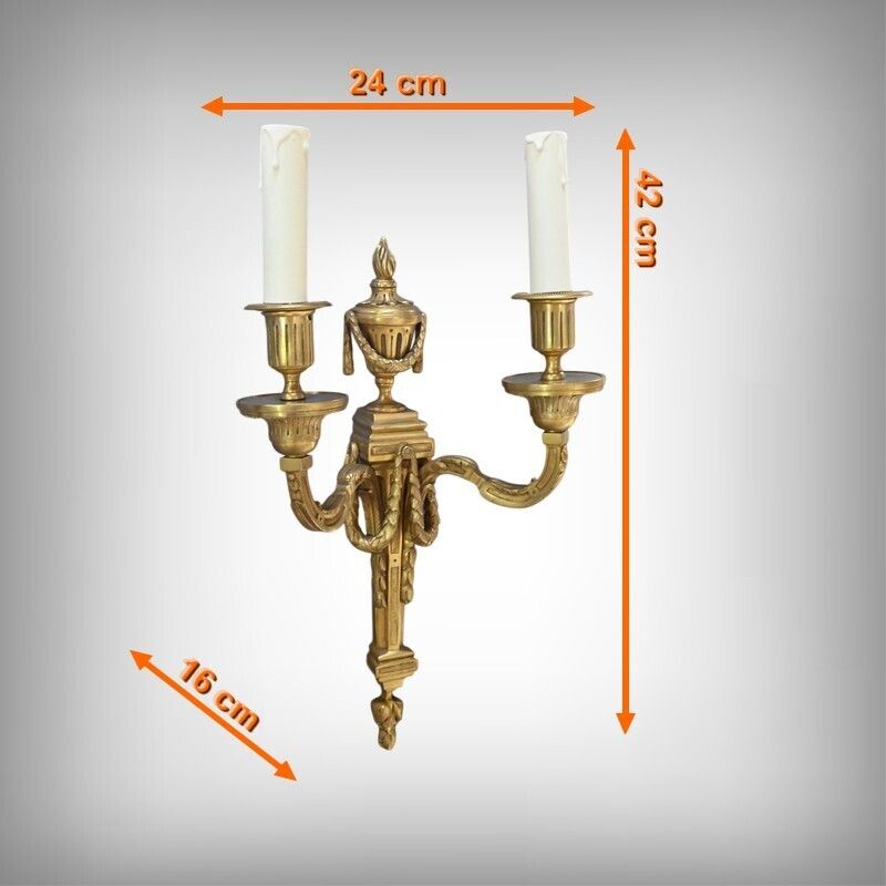 Home Decor Pair Of Bronze Wall Lights, Louis XVI Style – Late 19th Century photo