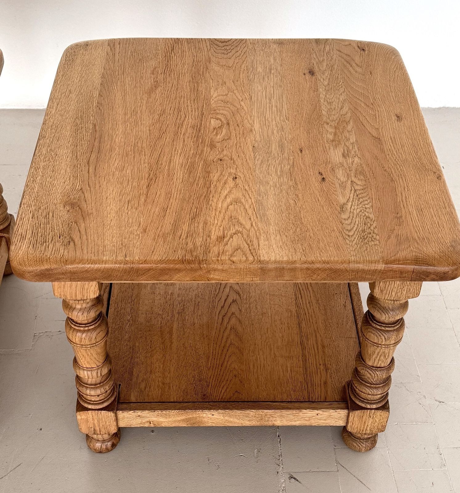 Furniture Hand Crafted Rustic Textured Oak Side Or Coffee Tables By Vereinigte Werkstätten, 1970 photo