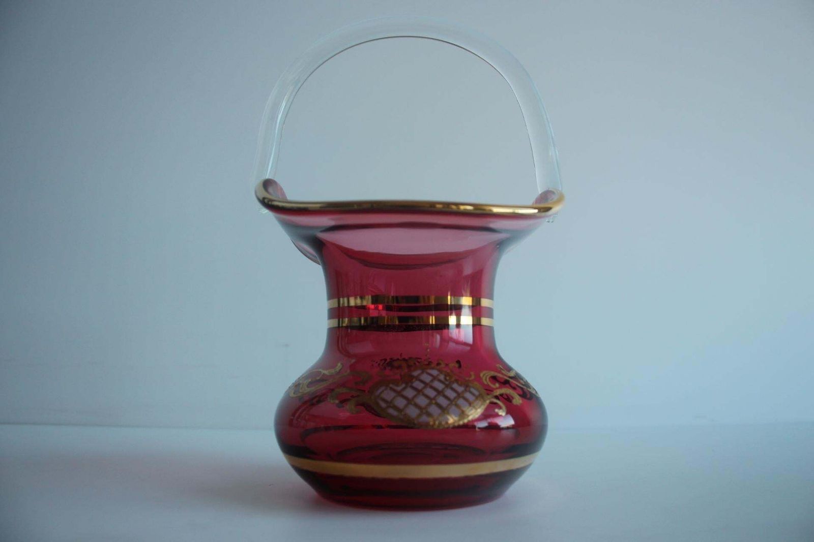 photo furniture Crystal, Gilded Basket, Bohemia Crystal, Czechoslovakia, 1960's.