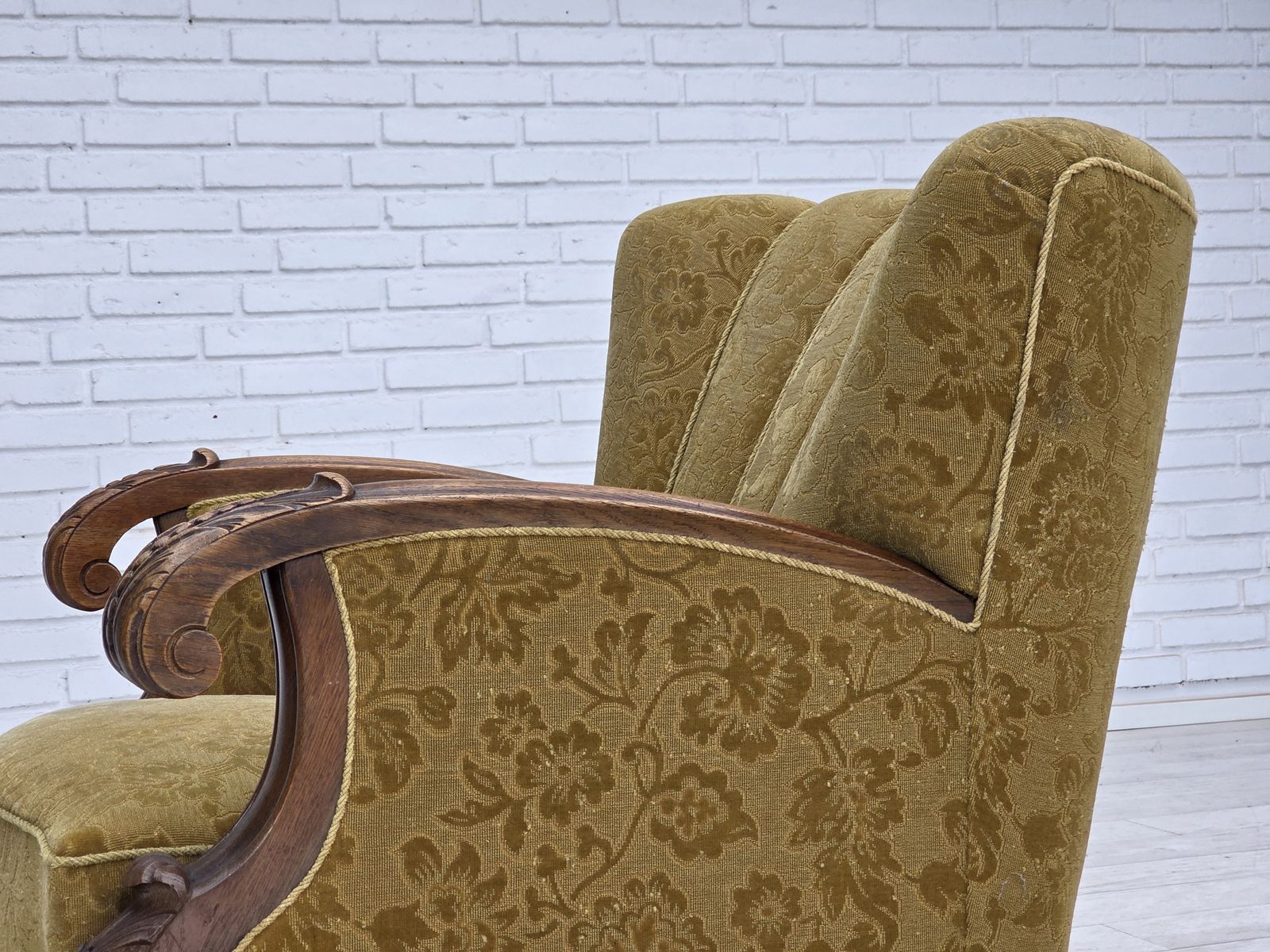 1960s, Danish Armchair, Furniture Wool, Solid Oak Wood. photo furniture