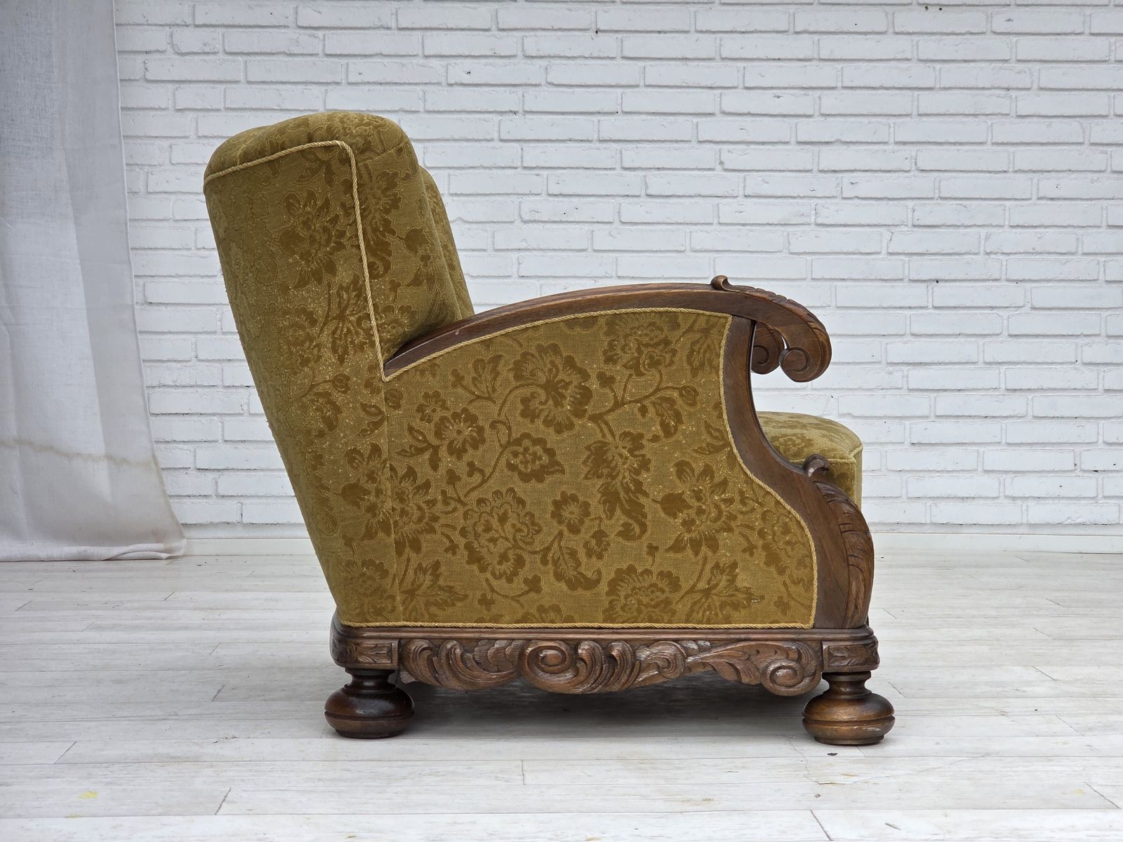 1960s, Danish Armchair, Furniture Wool, Solid Oak Wood. photo buy