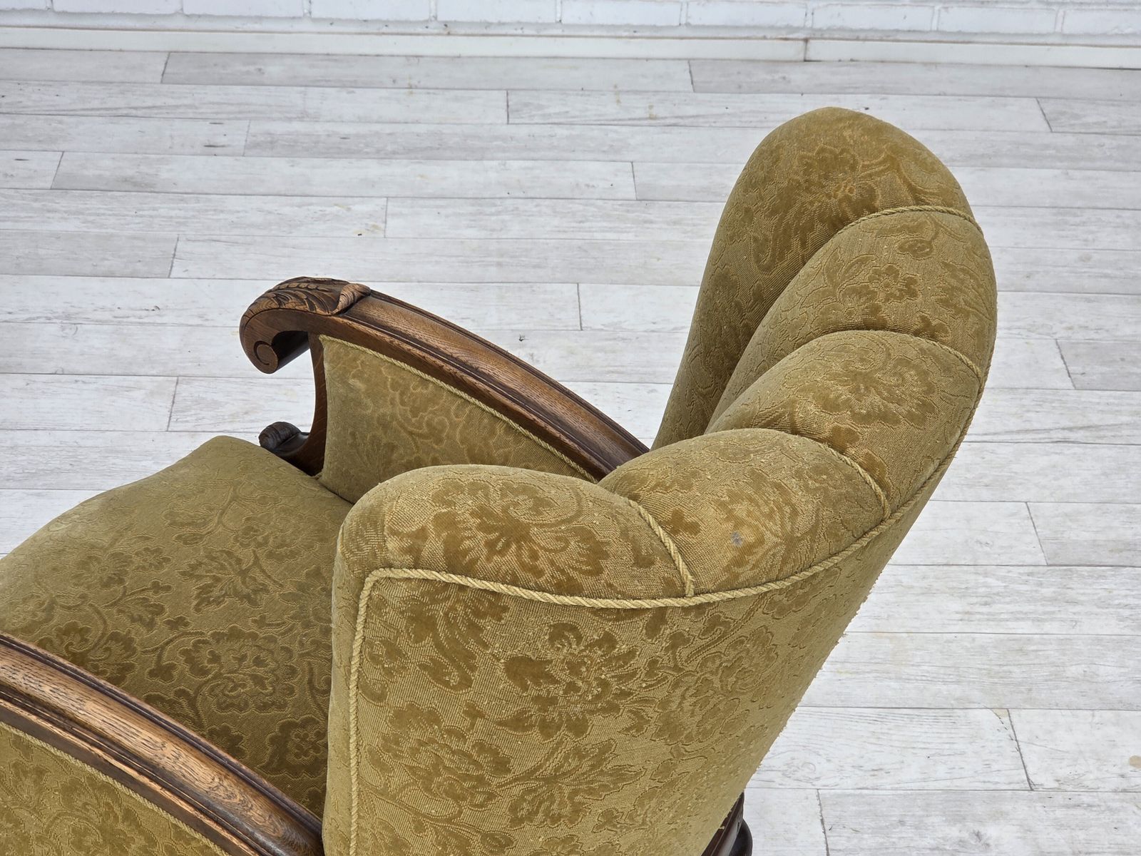1390.0 1960s, Danish Highback Armchair, Furniture Wool, Solid Oak Wood. photo