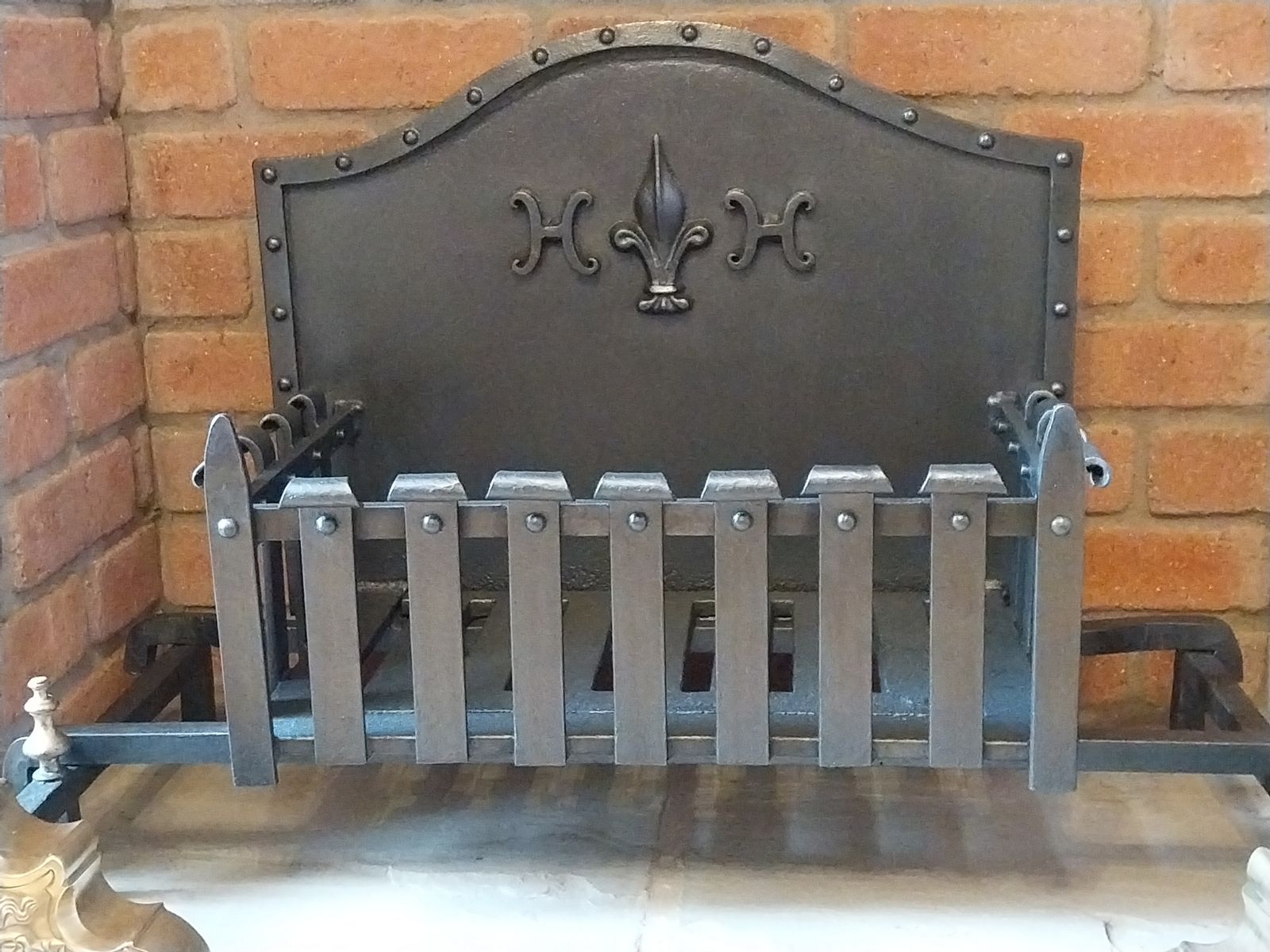 Victorian French Cast And Wrought Iron Fire Basket With Marmoset Baroque Fire Dogs. photo furniture