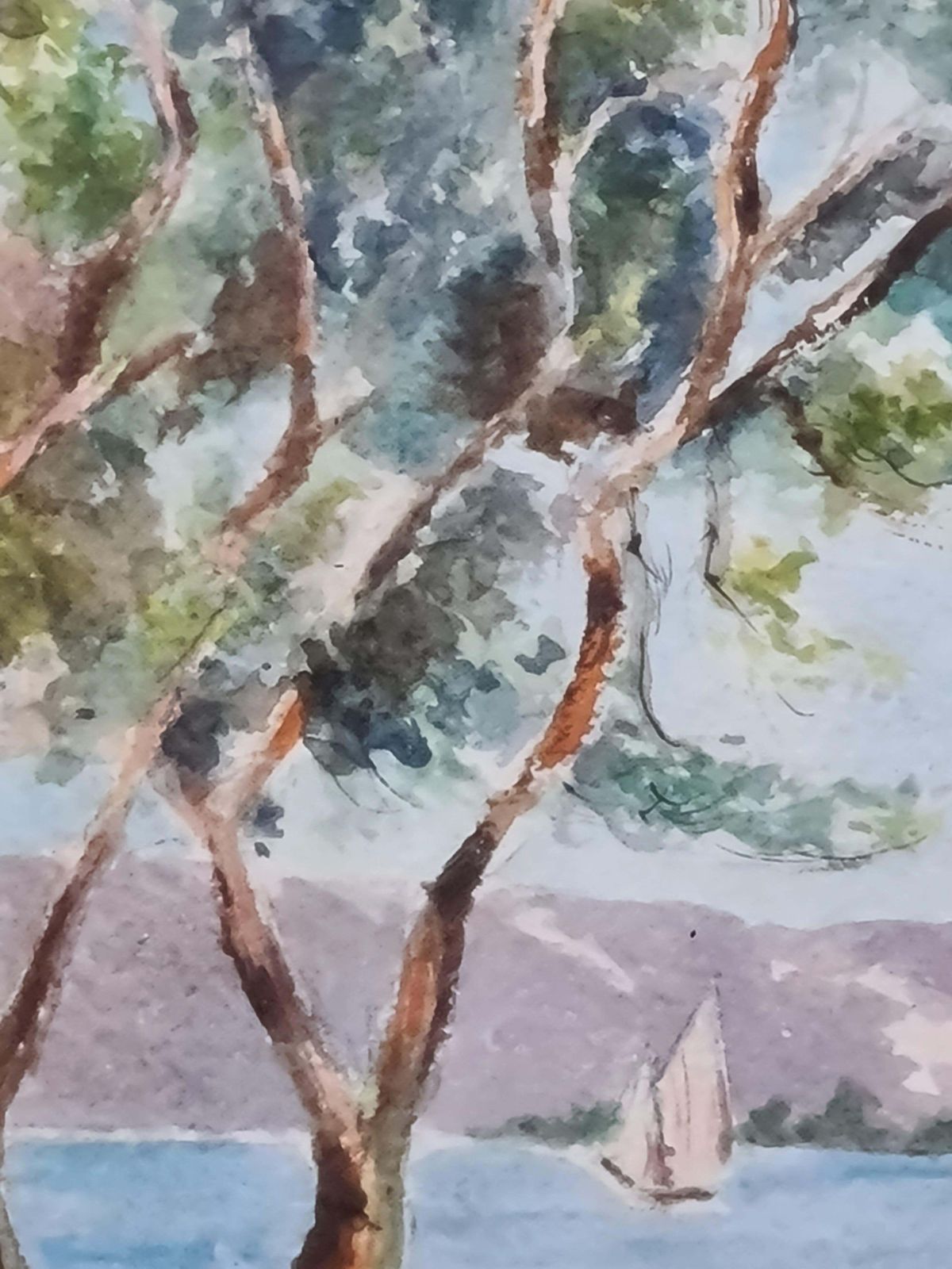 Day At The Beach, Mid Century French Watercolour, 1950s By Madelaine Geoffroy photo vinterior
