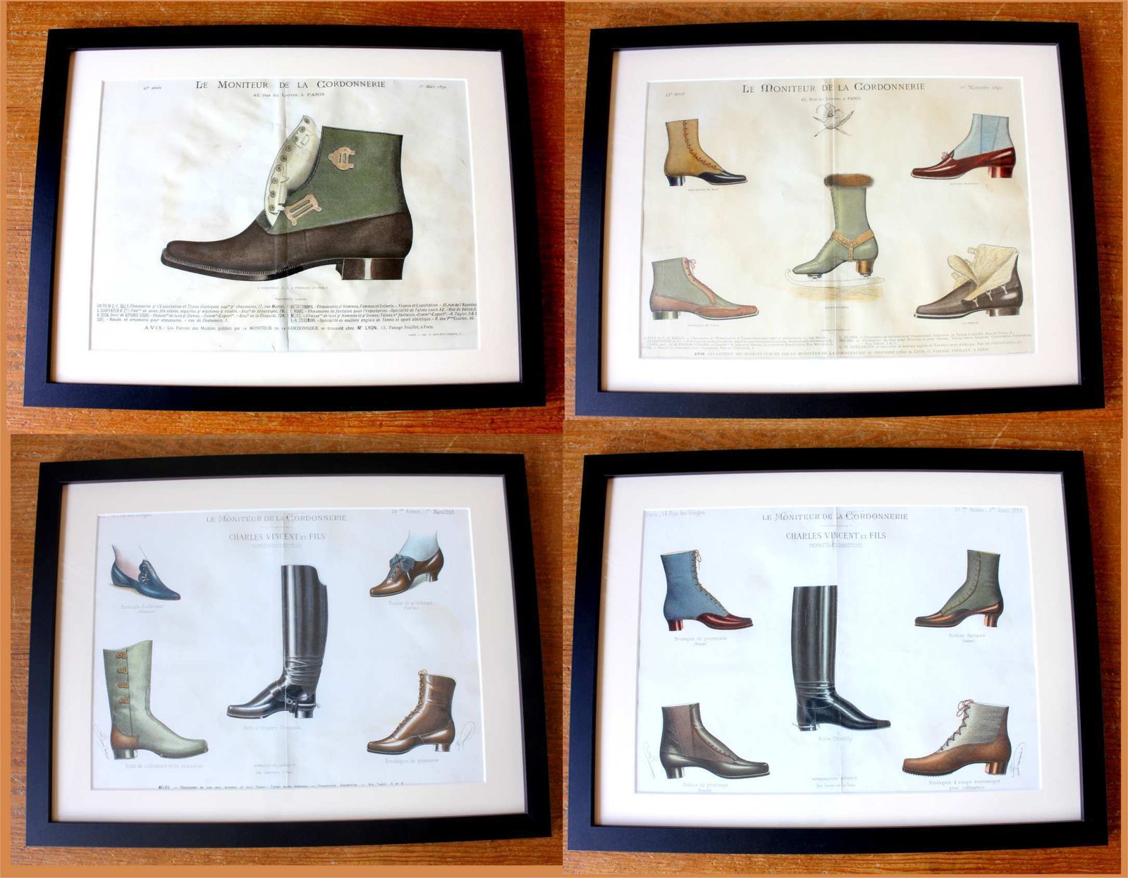 Antique French Footwear Lithographs. Paris France Shoe Shop Prints.