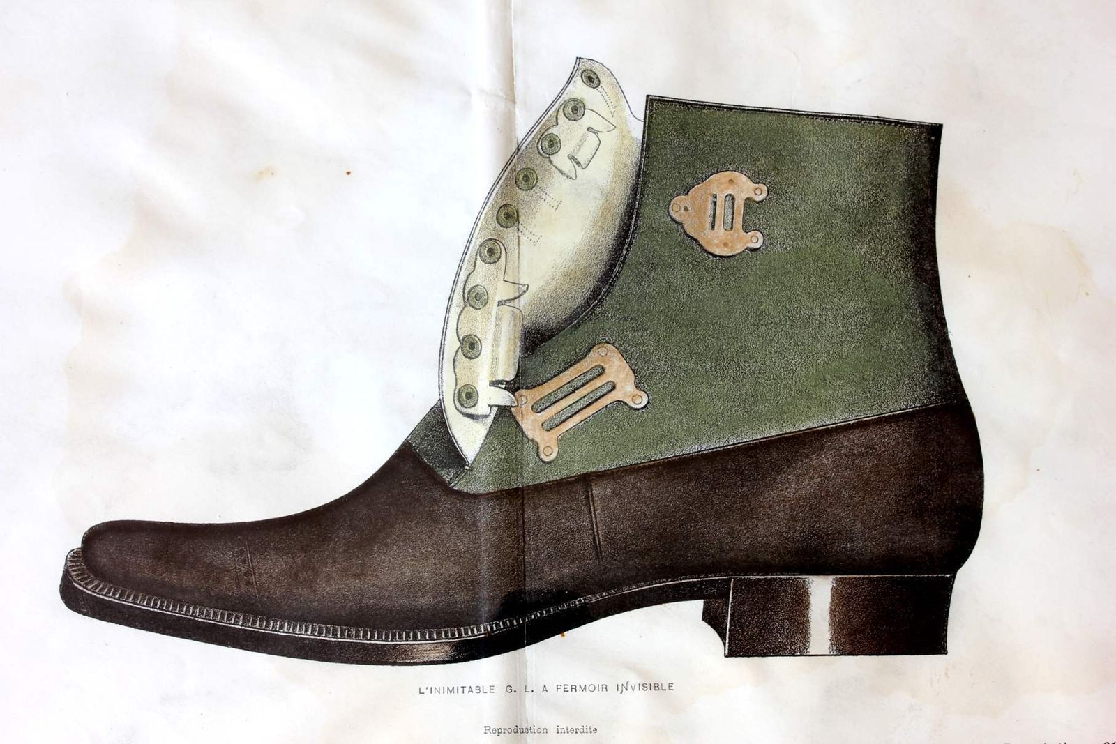 Antique French Footwear Lithographs. Paris France Shoe Shop Prints. photo vinterior