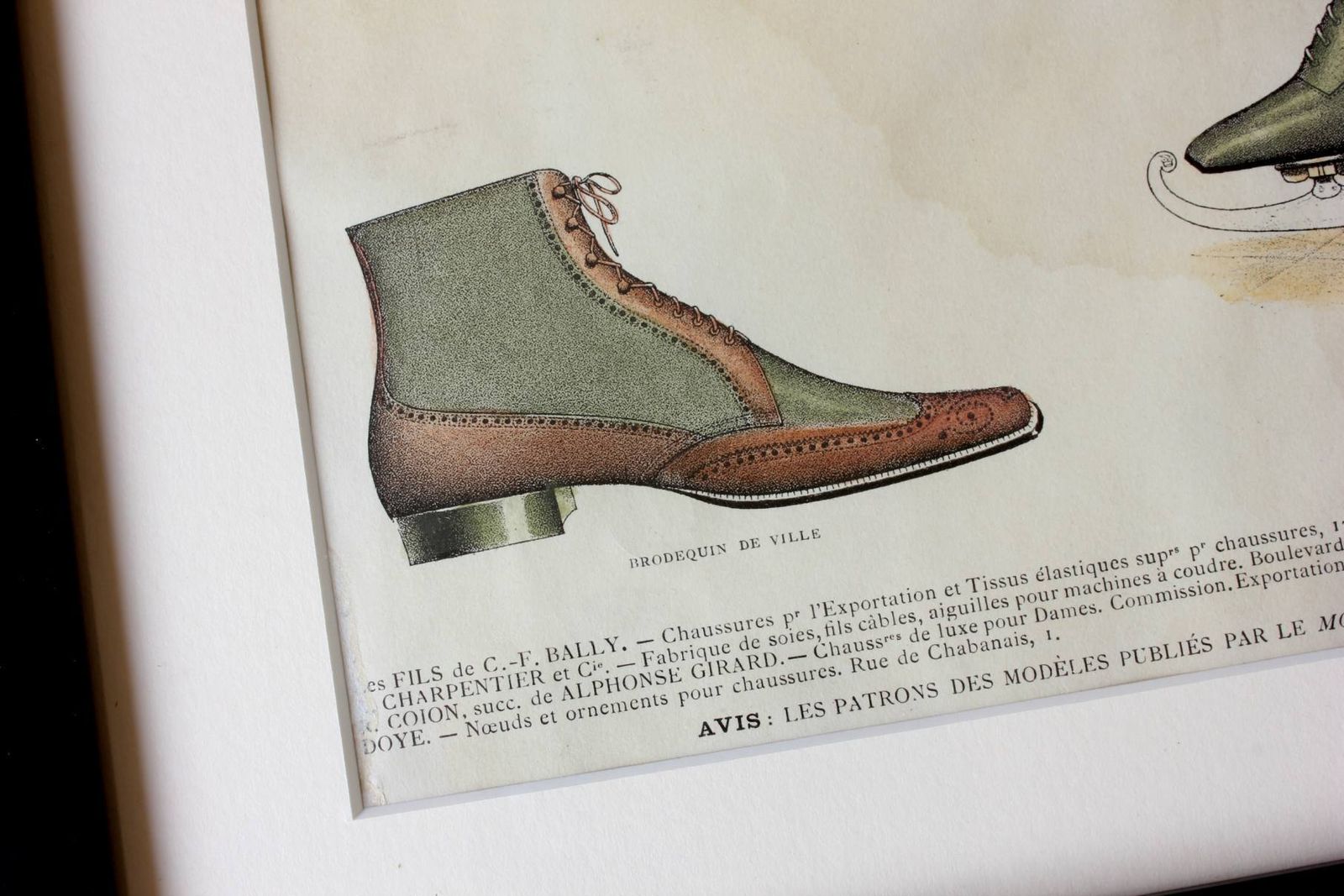 photo buy Antique French Footwear Lithographs. Paris France Shoe Shop Prints.