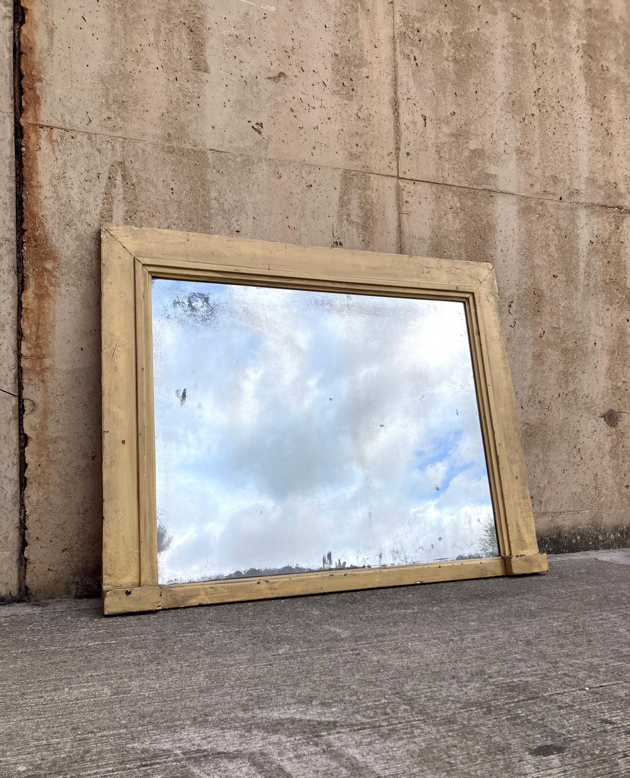 Large Antique English Mantel Mirror In Light Yellow Art Deco photo 720.0
