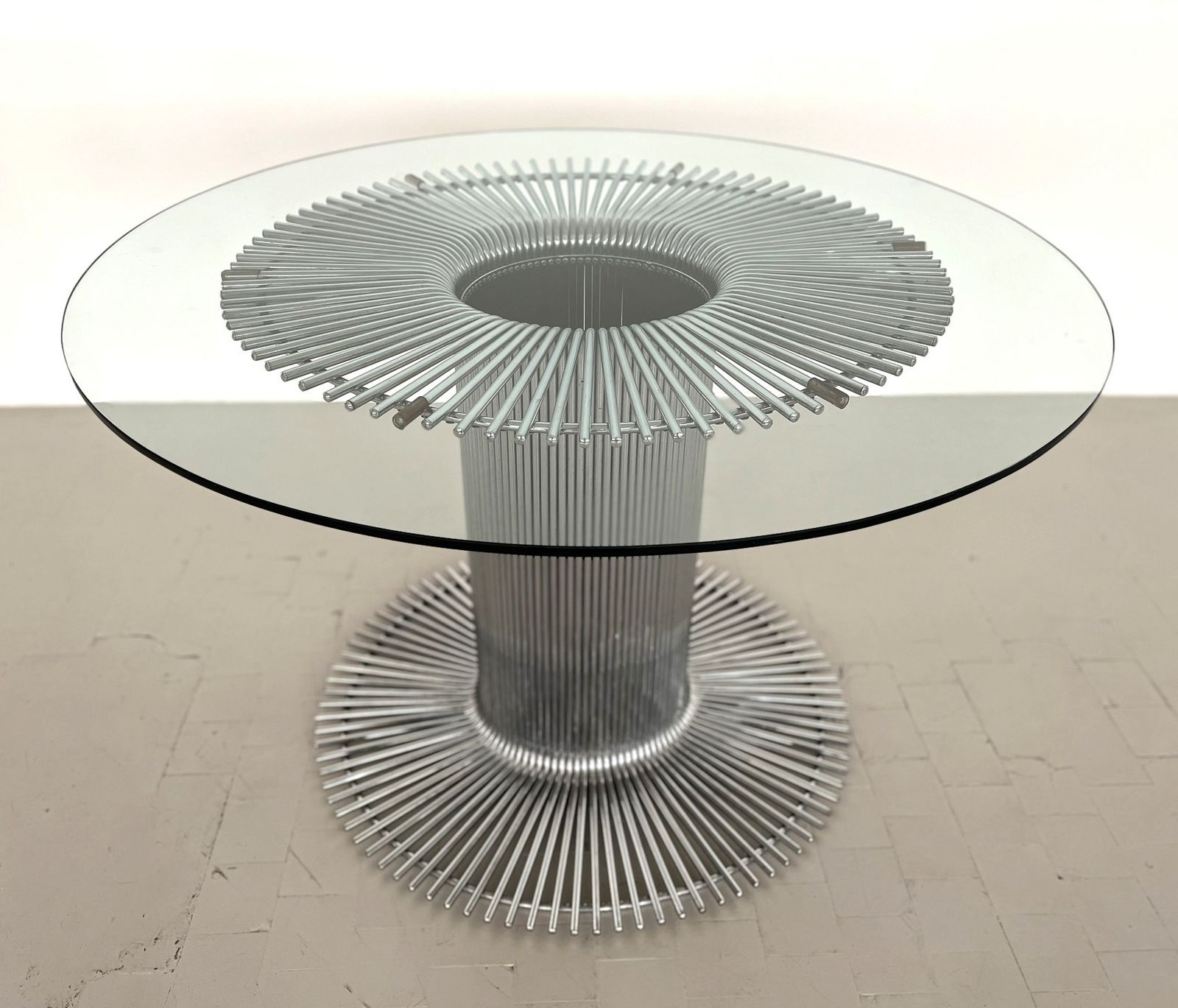 Italian Pedestal Dining Table In Chrome And Glass By Gastone Rinaldi, 1960s photo vinterior