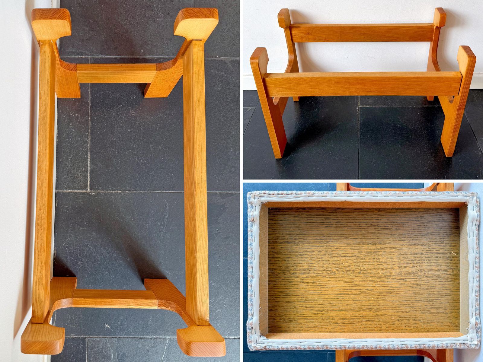 photo for sale Vintage Mid Century Voetenbank | Hout, Wol | Uitstekende Staat | Jaren 1970 | Ottoman | Scandinavisch