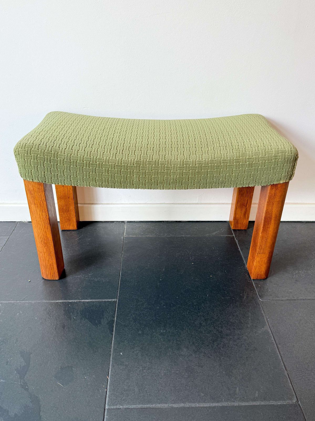 Vintage Mid Century Xl Footstool   Wood, Green Velvet Upholstery   Excellent Condition   1960s/70s   Ottoman photo 321.0