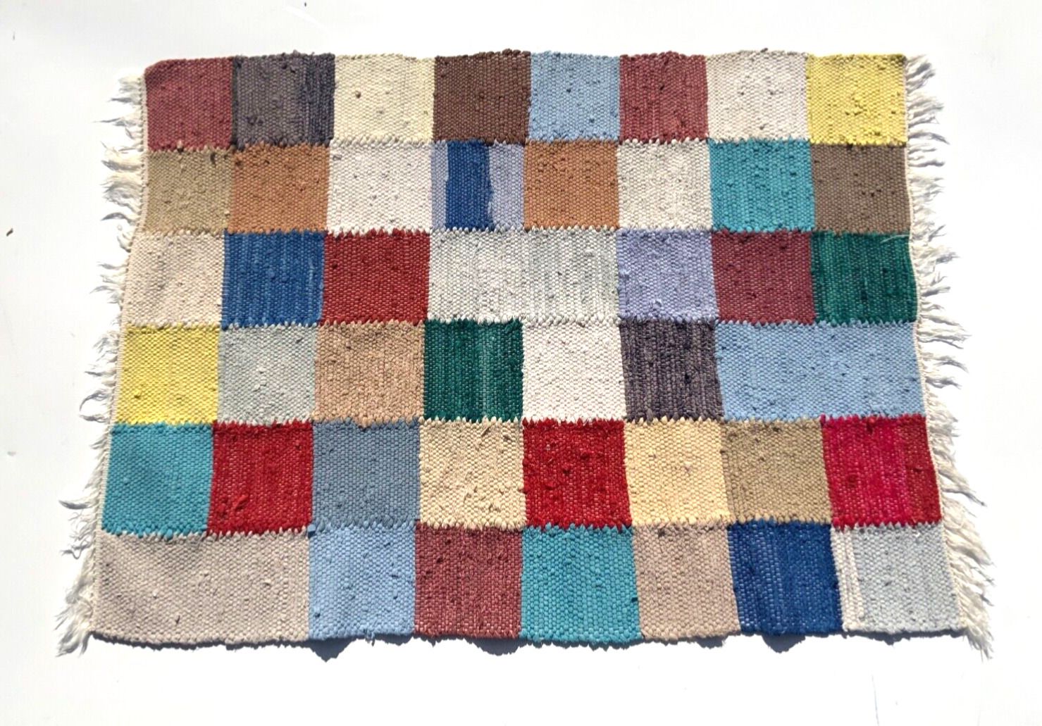 Swedish Handwoven Rag Rug, Cotton, Craftsmanship, Multicolour, 103cm X 77cm photo Textiles