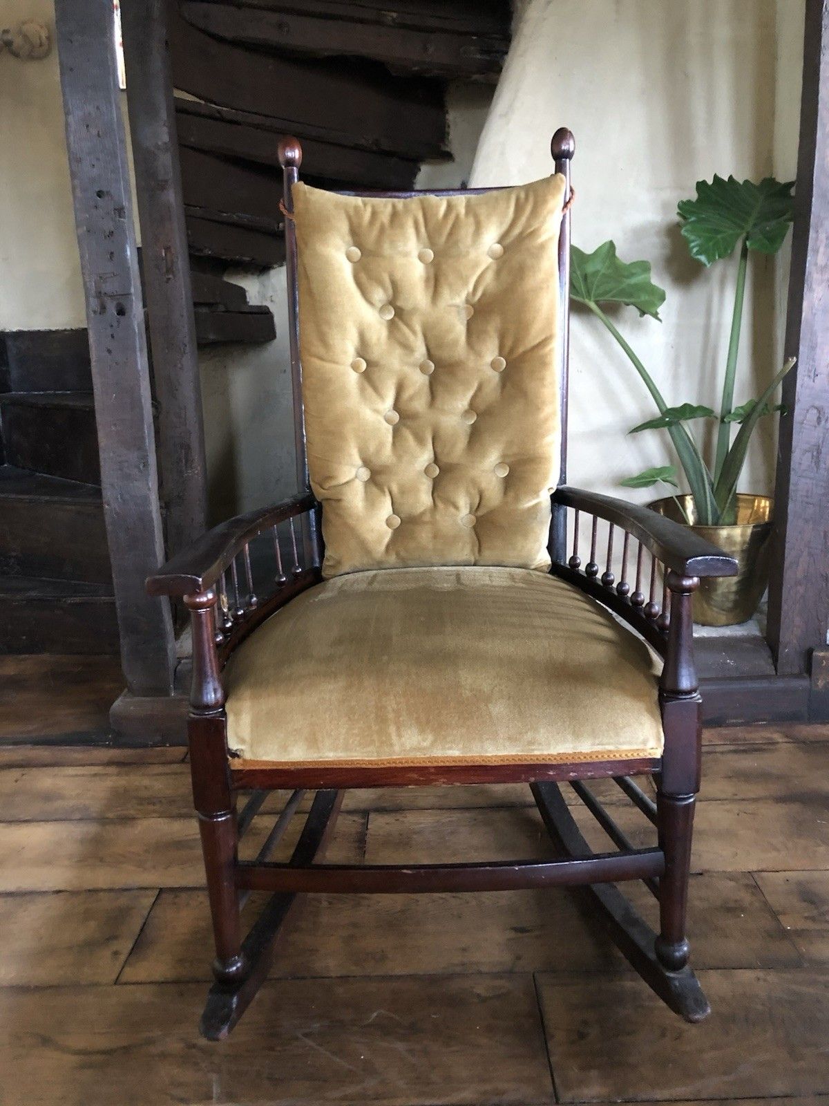 Antique Rich Gold Arts & Crafts Rocking Elbow Armchair Chair By William Birch photo furniture
